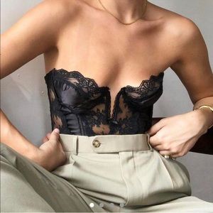 Vintage Victoria's Secret Corset Bustier Top Black Lace Union Made USA 36 EUC